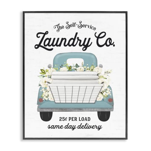 Antique Truck Floral Laundry Sign, 11 x 14 Inch Framed Giclée Print