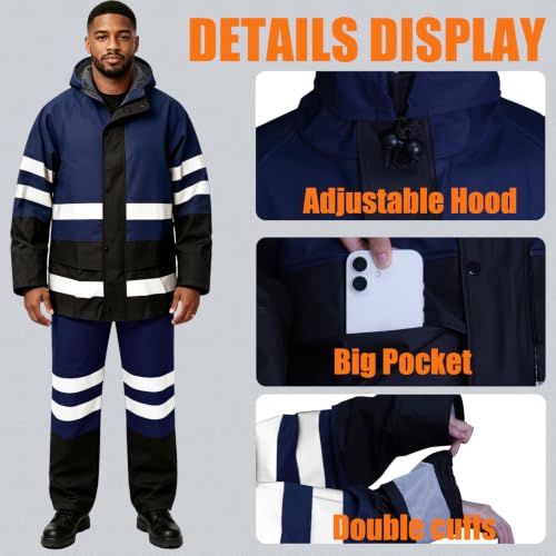 Image of Rizzon Rain Suits for Men Women Waterproof Heavy Duty Rain Gear Hi-Vis Rain Jacket & Pants for Fishing, Camping