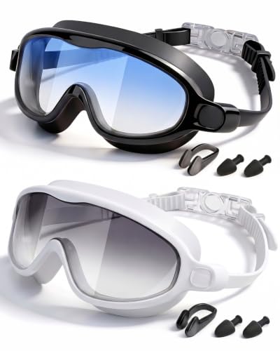 Rantizon Kids Swimming Goggles 2 Pack, Anti Fog&UV Kids Goggles for Boys Girls, No Leak Wide View Swim Goggles for Child 3-14