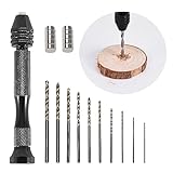 Yo-Habiba Pin Vise Hand Drill with 10pcs Small Strong Magnets and 10 Pcs HSS Micro Mini Twist Drill Bits DIY Jewelry Tools for Wood, Resin, Plastic, Rubber, Model, Amber Non Slip Design （Black）
