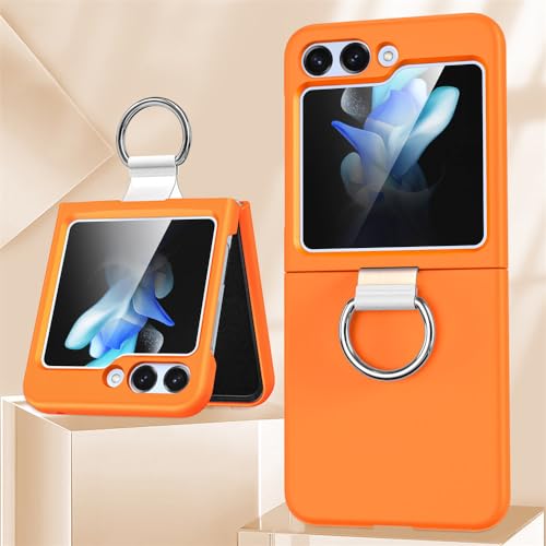 Étui PC mat pour Samsung Galaxy Z Flip 5 4 3 avec anneau orange