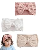 Fonyiunce 3 Pièces Bébé Bandeaux 29cm*19cm*1cm, 0 3 Ans Arc Bande de Cheveux Bandeaux pour Nouveau né Nourrissons Tout petits Enfants （Blanc, Rose et Beige）