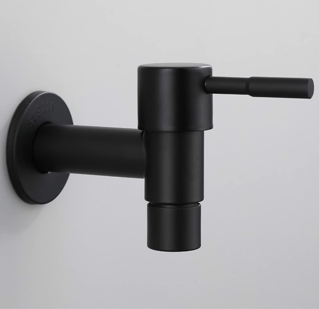 Wall Mount Stainless Steel Bathroom Sink Faucet Cold Water Faucets, Quick Open und Close Mop Pond Garden Outdoor Tap, Matte Black