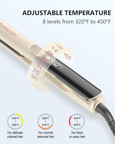 Image of Annlary Hair Straightener 1 Inch Flat Iron and Curler 2 in 1 Titanium Ceramic Ionic Dual Voltage Straightener with Heat-Resistant Silicone, for Less Frizz, Shinier & Smoother