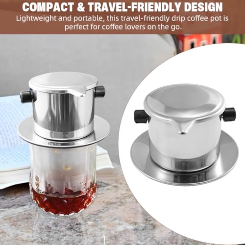 Image of Supvox Drip Coffee Pod, Stainless Steel Phin with Ears & Base, Classic Drip Coffee Pot for Vietnamese Iced Coffee, Detachable Filter Press, Travel Drip Coffee Maker Pot