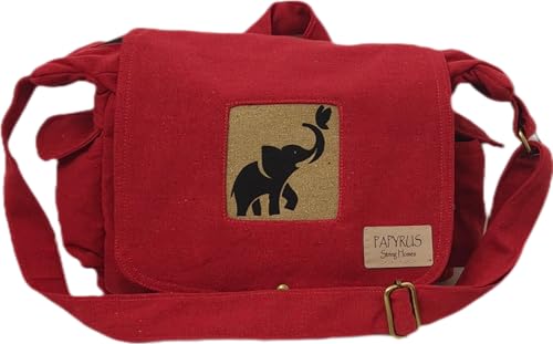 Image of Rough Canvas Cotton Messenger Sling Bag, (32x23x10cm, 7.5L) Medium Size. Patching with Elephant Design