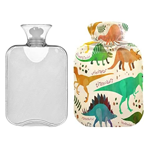 Cartoon Dinosaur Dino Hot Water Bottle 2L Colorful Animals Winter Hot Water Bag Warm Water Bottle Soft Plush Cover Hand Feet Warmer for Kids Men Women Cover