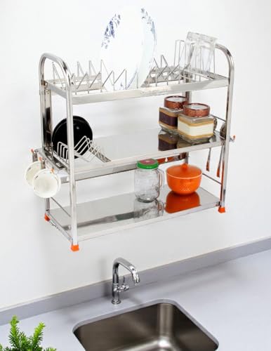 Image of AMOL Premium Stainless Steel Dish Rack | Utensils Stand, Vessels Rack, Bartan Stand, Crockery Holder & Kitchen Organizer for Platform & Wall Mount - Rust-Proof & Heavy Duty