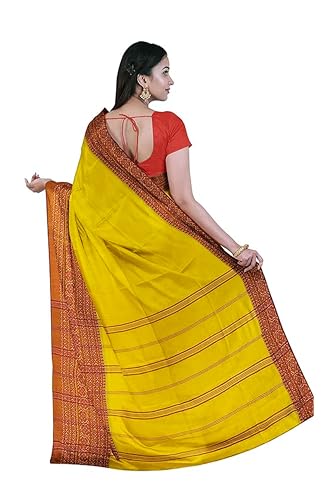Image of eC ESHA'S COLLECTION Women's Cotton Blend Begumpuri Handloom Saree With Unstitched Running Blouse Piece