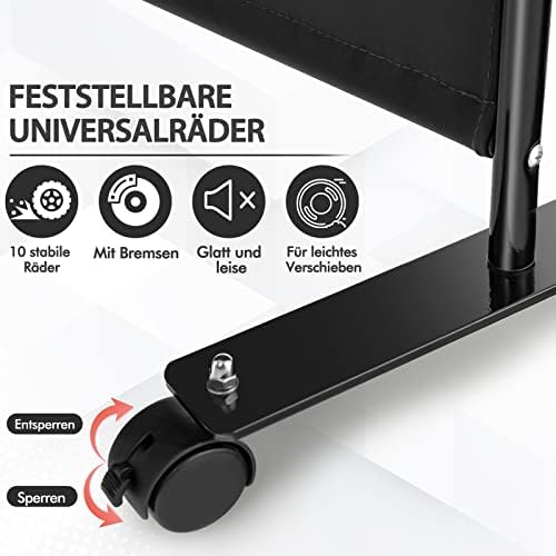 FANTASK 225 x 173 cm Biombo con Ruedas, biombo de 4 Piezas, Plegable, de Tela, Color Negro
