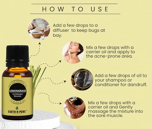 Image of Earth N Pure Lavender Oil, Lemongrass Oil, Jasmine Oil, Rose Oil and Orange Oil Pack of 5 - 15 ml each