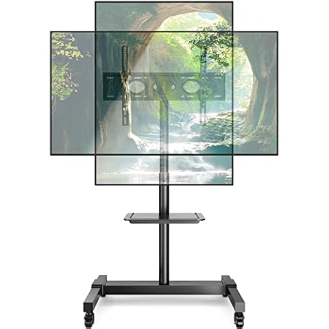 5Rcom Large Rolling TV Cart Portable Stand for 32-75 Inch Flat Screens with Wheels and Tilt Mount, Portrait or Landscape Mobile TV Cart, Height Adjustable Floor TV Stand with Laptop Shelf Cover
