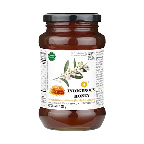 Image of INDIGENOUS HONEY Organic Eucalyptus Honey Raw Unfiltered 17.64 oz | Organic Raw Unfiltered Natural Bee Honey Glass Jar Pack of 1