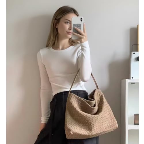 Image of Suede Woven Tote Bag for Women, Hobo Shoulder Bag for Work Travel