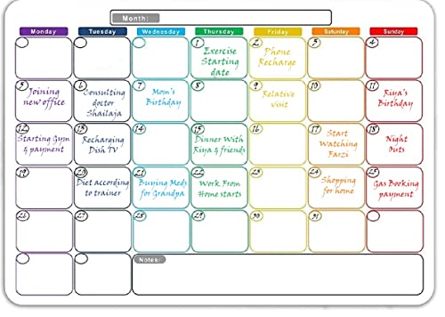 Image of Awestuffs Magnetic Dry Erase Monthly Planner for Refrigerator - Stain Resistant Whiteboard Sheet - with 4 Markers and Eraser - [45 x 30 cm] [Made in India] (Monthly Planner)