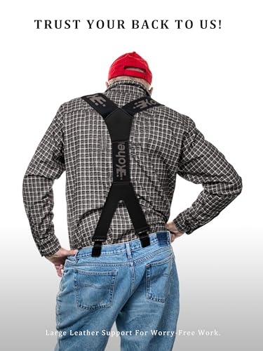 Image of Men's Industrial Strength Suspenders 2-Inch Wide X-Back Heavy Duty Braces Strong Metal Clips, Elastic Adjustable