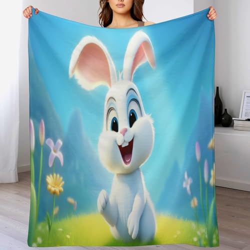 Couverture lapin 140x180cm douce et lavable en machine pour lit