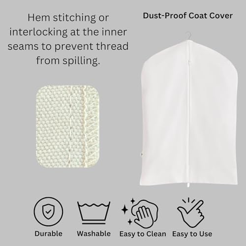 Premium 100% Cotton Garment Bags – 48" Off-White Canvas Suit Cover with YKK Zipper – Breathable, Dust-Proof Storage for Suits, Coats, Dresses, Jackets & Travel/Closet Use4
