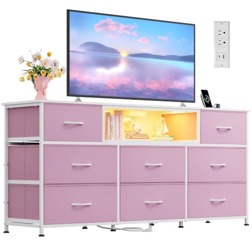 Image of WLIVE LED Dresser TV Stand for 65 Inch TV, 8 Drawers, A-Pink