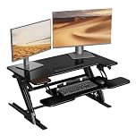 BONTEC Standing Desk Converter, Dual Gas Spring, Height Adjustable Sit-Stand Desk Riser for Dual Monitor Workstation, 91.5cm x 52.2cm Desktop, Sturdy 15kg Capacity, Easy Assembly, Space-Saving