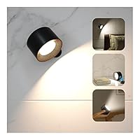 Wandleuchte Innen, Wandlampe mit USB-Ladeanschluss 3 Farbmodi 3 Helligkeitsstufen Led Wandleuchte Innen 360° drehbare Touch Control Wandlampen Kabellose Wandleuchten Schwarz (1 Stück)