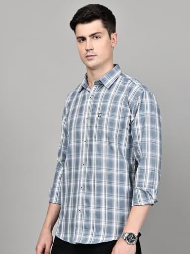 Image of Majestic Man Stylish Slim Fit Cotton Spread Collar Checked Casual Shirt for Men