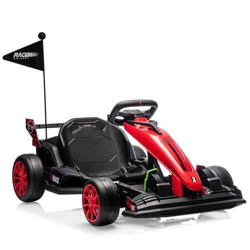 24V Electric Go Kart for Kids, Electric Drift Kart Outdoor Race Car, Ride on Toy Drifting Car with 2x200w Motors, 7.5 Mph Speed, Length Adjustment, Re