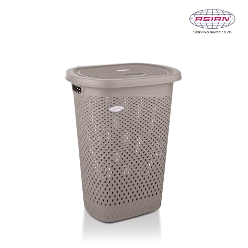 Image of Asian Plastowares - Verona Laundry Basket with Lid | Large Size | Multi-Utility Storage Basket /Bin for Clothes, Toys, Kitchen & Household | BPA Free | Durable & Space-Saving | Coffee Brown