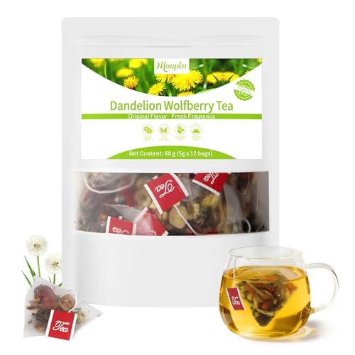 MQUPIN Dandelion Wolfberry Tea Bags 60g(5g x 12 Count), Chrysanthemum, Cassia Combination Herbal Infusion Tea Bags, Caffeine Free, Unbleached & Biodegradable