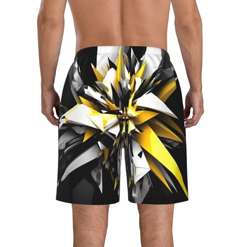 Abstract Black White Yellow Men's Swim Trunks Quick Dry Board Shorts with Pockets Casual Drawstring Beach Shorts3
