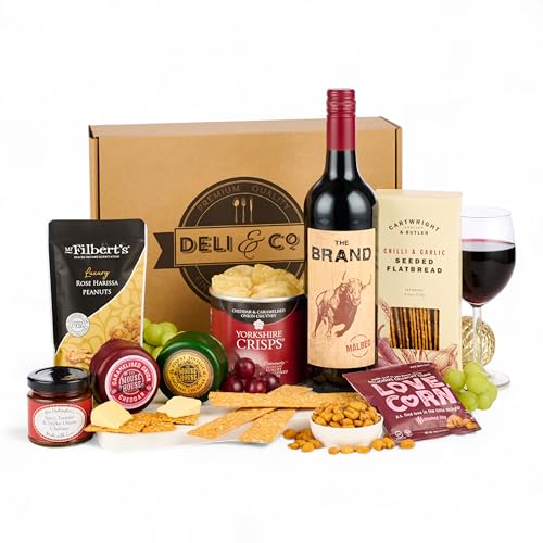 Thornton and France Wine and Cheese Gift Set With Red Wine & English Artisan Cheese | Luxury Wine Hampers Gift Baskets | Gourmet Gifts for Couples | 8 Delicious Items