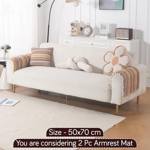 Image of HOKIPO Sofa Arm Cover with Tassel | 300 GSM Thick Cotton Acrylic Jacquard Armrest Mat, 50x70 cm, Pack of 2,'Trivana Series' Chocolate Brown (IN-931-J4*2)