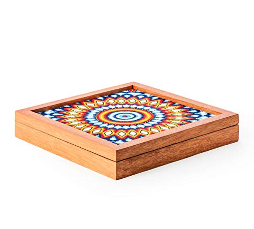 MEXICAN HANDMADE COFFEE POD STORAGE Brand: Zaxic | Line: Blue Mandala | Handmade | Genuine Huichol Mexican Art