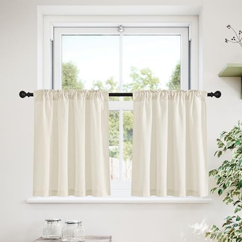 NICETOWN 30 Inch Long Curtains for Small Window, 2 Pack Back Tab Pocket Light Filtering Farmhouse Kitchen Curtains Short Linen Curtains for Office Bay