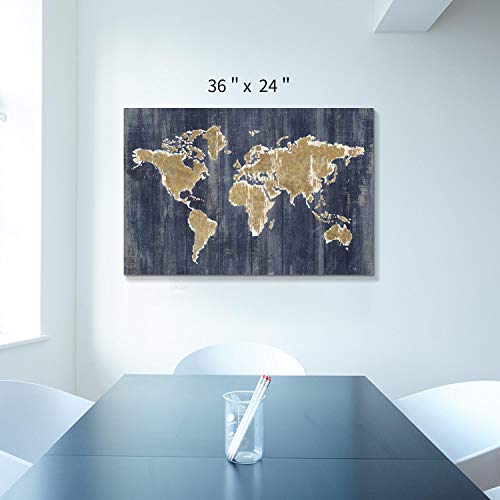 Hardy Gallery World Map Wall Art Print: Old Blue Painting Print On Wrapped Canvas Wall Decor For Office Living Room (36''X24''X1Pcs) #TOP2