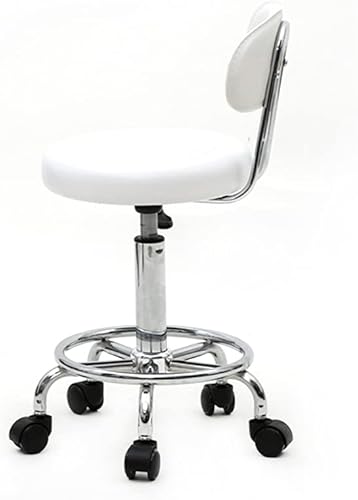 Miniatura 4 de Taburete con ruedas y respaldo blanco de dibujo con ruedas, taburete giratorio ajustable para salón