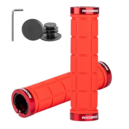 ROCKBROS Double Lock On Bike Grips - Comfortable, Anti-Slip for Mountain, BMX, Scooter, Beach Cruiser & Folding Bikes (red)