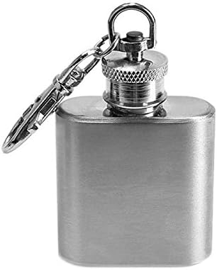 UDee Mini Hip Flask with Leather Personalized Stainless Steel Bottle with Key Chain 1Oz-Brown