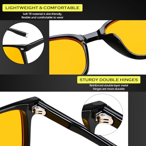 FEISEDY Night Vision Driving Glasses for Men Women Yellow Lens Reduce Glare Vintage Sunglasses for Driving B01754