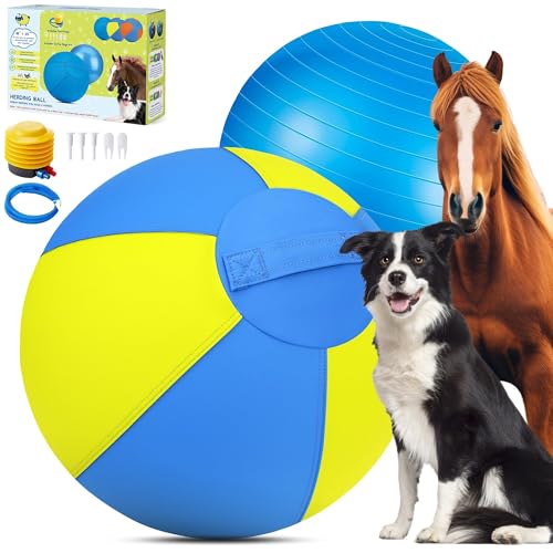 Srotek Herding Ball for Dogs - 25" Dog Herding Ball, Dog Agility Equipment, Herding Ball for Australian/German Shepherd Collie, Toys for Christmas/Birthday Gifts (Yellow&Blue, Large - 25")