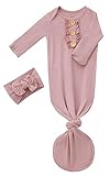 SUZEL Newborn Baby Girls Knotted Gown Headbands Set Soft Viscose from Bamboo Infant Sleeper Baby...