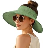 Women's Sun Visor Hats Wide Brim Straw Beach Hat Ponytail Hats for Women Foldable Floppy