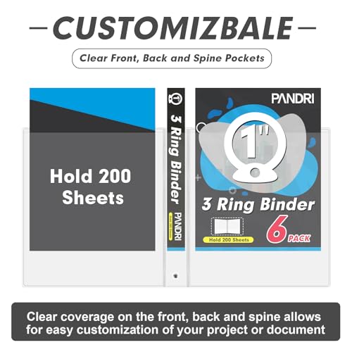 3 Ring Binders, PANDRI 6 Pack 1-Inch Binder Fits Letter Size 8.5'' x 11'' Paper, Versatile Binders for Office Home School, 2 Pockets, White - Image 4