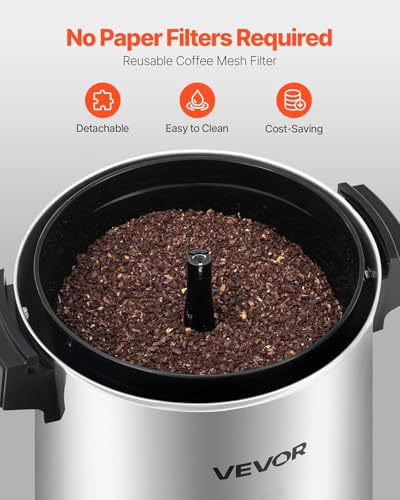 Image of VEVOR Commercial Coffee Urn, 30 Cup 4.5 L Hot Beverage Dispenser with Dripless Faucet, Quick-Brewing Commercial Coffee Maker, Automatic Temperature Control, for Catering, Party, Church & Restaurant