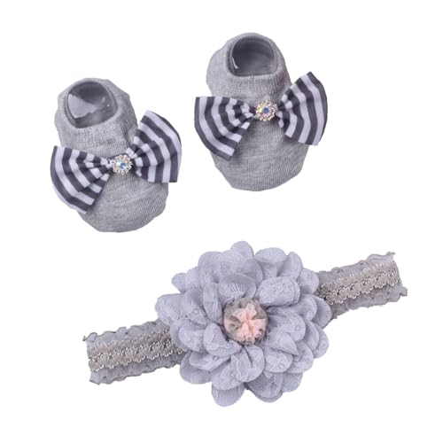 Baby Bow Headband & Socks Set for 0-1Y Boy Girl Elastic Lace Headdress Toddler Floor Socks Baby Accessories