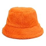 Quanhaigou Winter Faux Fur Bucket Hat,Fuzzy Warm Hat for Women Men, Fluffy Fisherman Cap (Plain Orange)