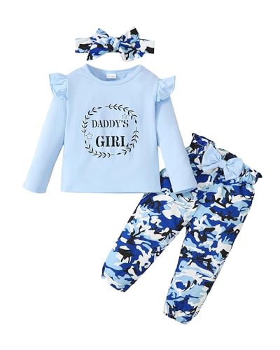Listado de Ropa de Caza para Niña Top 10. 47 Mikrdoo - Ropa para bebé y niña, camisa de manga larga, con volantes, pantalones de camuflaje, Azul-426, 18-24 Meses