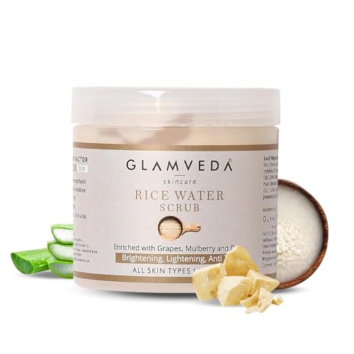 Glamveda Rice Water Brightening Face Scrub | Creamy Exfoliator Infused with Rice Extracts for Even Skin Tone (100g)