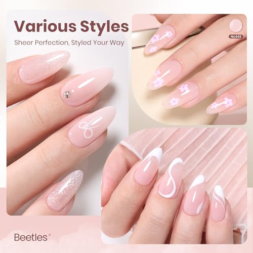 Image of Beetles Cloud Wisp Nude Gel Nail Polish - 15ML Full Size Neutral Jelly Pink Nail Polish Base Color Nail Concealer Sheer Translucent Effect Soak Off UV LED French Nail Art Salon DIY Manicure Gifts