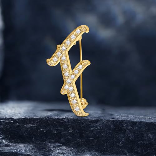 Image of Cicy Bell A-Z Initial 26 Letter Brooch Pins 18k Gold Plated Cubic Zirconia Breastpin Name Personalized Gifts for Women Men